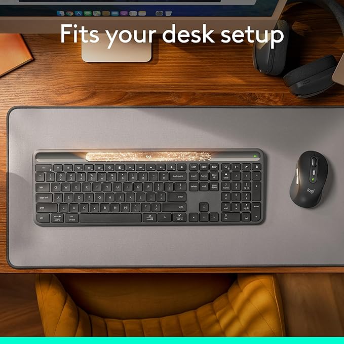 Logitech Signature Slim Solar+ Wireless Bluetooth Keyboard K980 Solar and Artificial Light Powered Up to 10 Years Battery Life Customizable Keys - Graphite