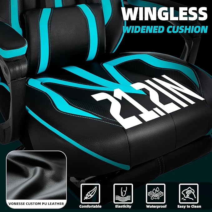 Vonesse Gaming Chairs for Adults Gaming Chairs with Footrest and Massage Reclining Computer Chair for Heavy PeopleBig and Tall Ergonomic Gamer Chair with Lumbar Pillow(Teal/Cyan)