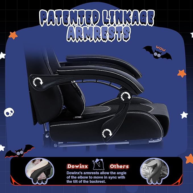 Dowinx Gaming Chair Cute with Cat Ears and Massage Lumbar Support Ergonomic Computer Chair for Girl with Footrest and Headrest Comfortable Reclining Game Chair 290lbs for Adult Teen White