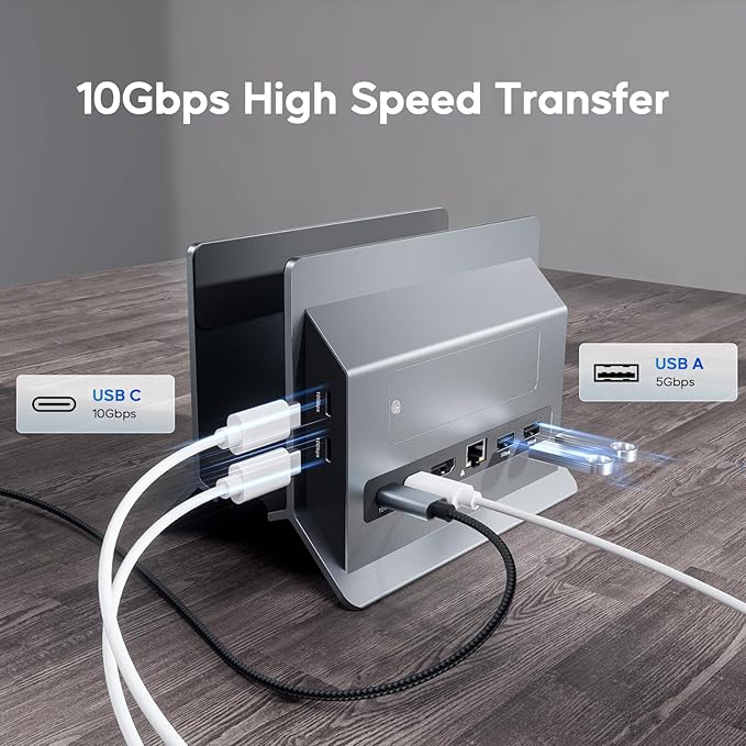 Vertical MacBook Docking Station PULWTOP Docking Station for Mac mini with M.2 NVMe case for MacBook Pro/Air 4K@60Hz HDMI 2USB C 10Gbps SD/TF 100W PD RJ45 2 USB A for Windows Laptops