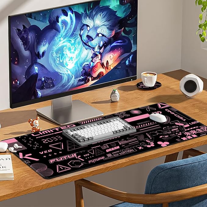 Large Mouse pad for Desk Computer Desk Mat XXL Keyboard Mousepad with Wrist Rest Easy Typing &ampPain Relief Ergonomic Memory Foam Wrist SupportPink Future 2033