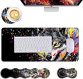 Mouse PadLarge Desk Mat Set 4in1 XL Mousepad + Keyboard Wrist Rest+Mouse Wrist Rest+Coaster with Ergonomic Desk Pad for Home Office Table Computer Cover -Colorful Splatter Wolf