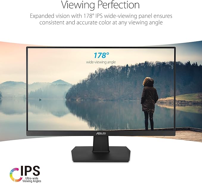 ASUS 24 Inch Desktop Monitor - 75Hz Full HD (1920x1080) IPS Frameless Adaptive-Sync Eye Care HDMI D-Sub DVI-D - VA24EHE