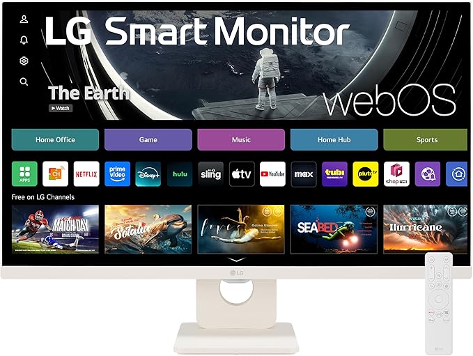 LG 27U511SA-W 27-Inch Smart Full HD (1920 x 1080) IPS Computer Monitor 100Hz Built-in Speaker Airplay Bluetooth Screen Share Flicker Safe Reader Mode Remote Control HDMI Tilt Stand White