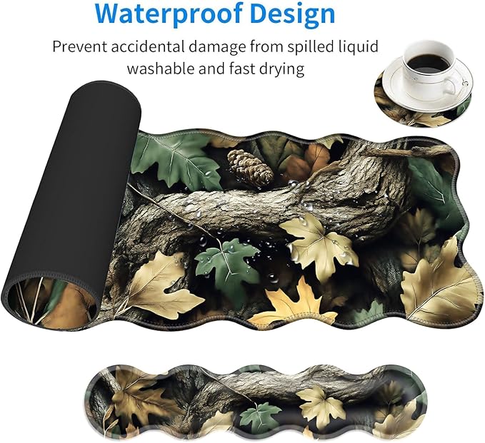 Large Mouse Pad and Keyboard Wrist Rest Desk Pad for Keyboard and Mouse 4-in-1 Large Gaming Mouse Pad with Wrist Support Desk Mat for Home Office Study Game-Camo Forest