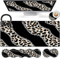 Black Large Gaming Mouse Pad - 31.5x11.8 Ergonomic Memory Foam Wrist Rest Support Non-Slip Base Leopard Design