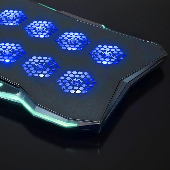 ENHANCE Infiltrate 3 Laptop Cooling Pad with RGB LED Lights - Gaming Cooler Stand with 8 Quiet Fans 7-Angle Adjustable Dual USB Hub Metal Cooling Plate for 13-17.3 Gaming Notebooks