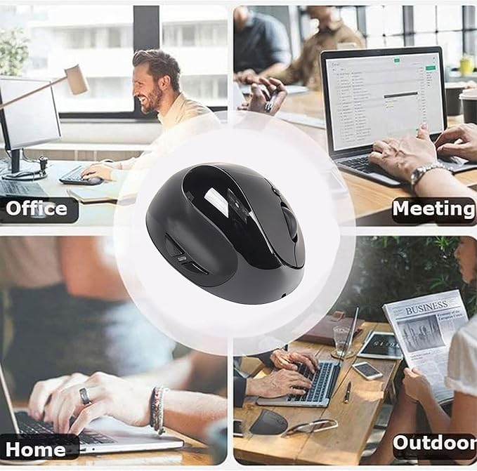 CHUYI Left-Handed Mouse Ergonomic Vertical Rechargeable Wireless Mouse 6 Buttons Optical and Portable Wireless Office Mice with USB Receiver for PC Computer Laptop (Black)