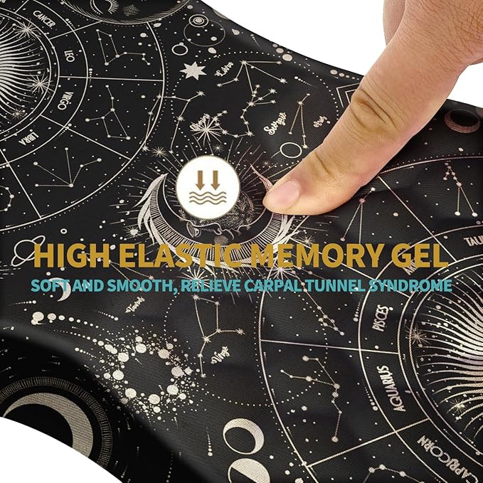 Hokafenle Ergonomic Mouse Pad Wrist Support with Massage Design Wrist Rest Pain Relief Mousepad with Memory Foam&ampNon-Slip PU BaseMouse Pads for Wireless Mouse (12x8 inchTarot Constellation)