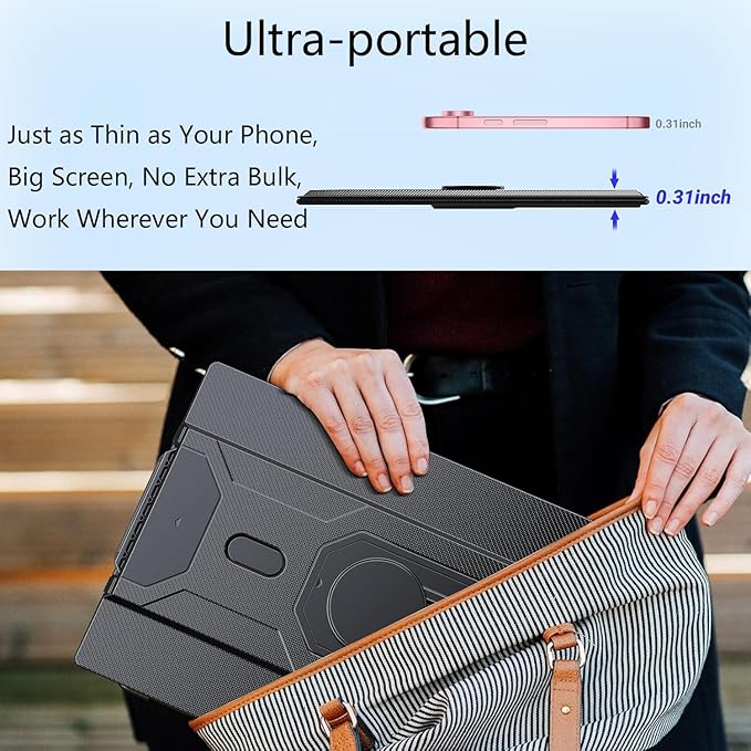 16.2 Portable Laptop Monitor Extender 1200P HDR Screen with 360° Rotation Ultra-Light Travel Second Screen Plug &amp Play via Mini HDMI/Type-C Compatible with Windows/Mac/PS5