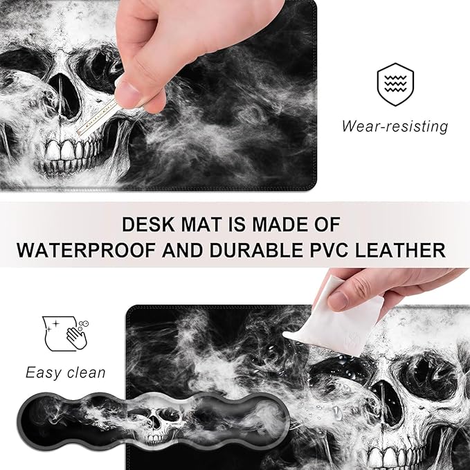 Mouse PadLarge Desk Mat Set 4in1 XL Mousepad + Keyboard Wrist Rest+Mouse Wrist Rest+Coaster with Ergonomic Desk Pad for Home Office Table Computer Cover -Smoky Skull Art