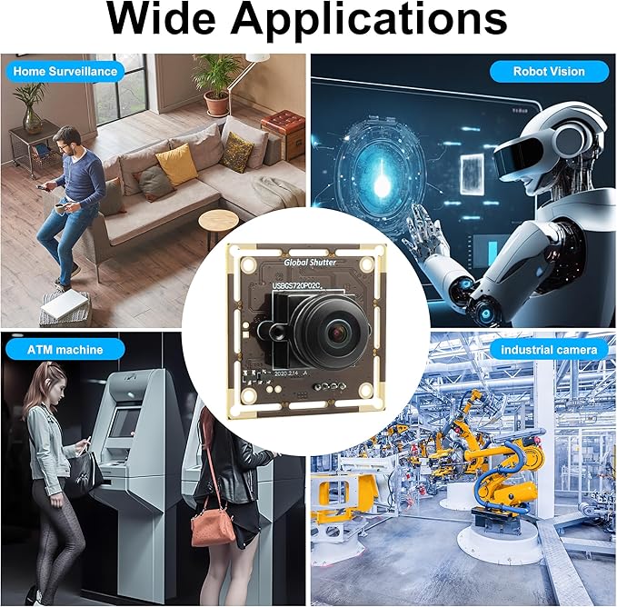 MMlove USB Camera Module 720P 60fps Global Shutter 170 Degree Wide Angle Fisheye Lens Webcam 1MP lightburn Camera for Embedded ApplicationsVR Face Recognition StreamingPC/Laptop/Raspberry Pi