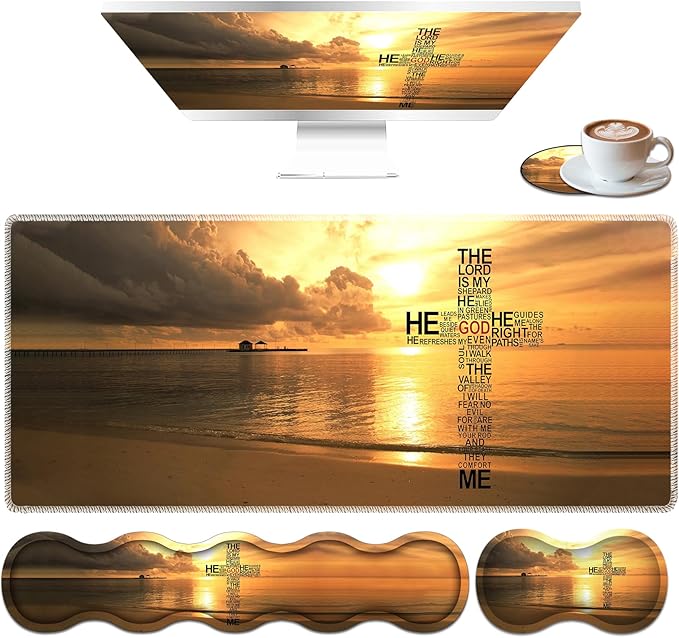 Large Mouse Pad Set Desktop Mouse Pad + Keyboard Wrist Pad + Mouse Wrist Pad + Coaster Ergonomic Memory Foam Multi-functional Desk Mat - Evening Calm