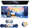Keyboard Mouse Pad Set Extended Gaming Mouse Pad+Ergonomics Keyboard Wrist Rest Support Memory Foam Easy Typing Pain Relief 4Pcs XL Ultra Thick Desk MatChristmas Snowy Mountain