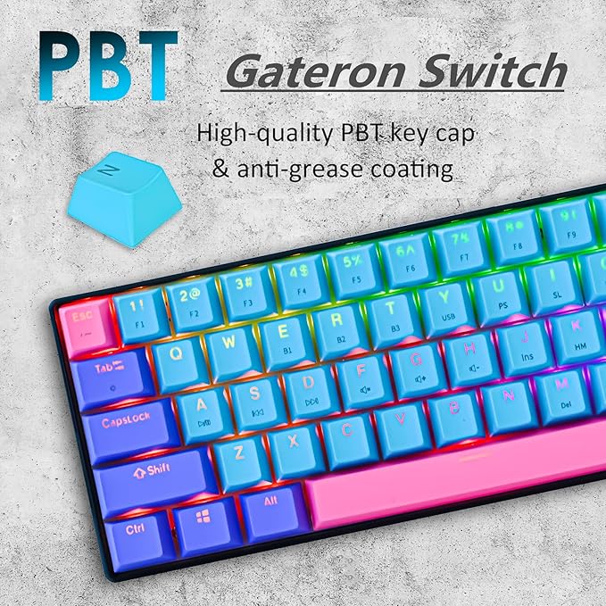 surmen GT61 60% Mechanical Gaming Keyboard 60 Percent RGB Backlit Hot-Swappable Wireless/Wired Compact Mini Keyboards Bluetooth 5.0 Keyboard Programmable/N-Key Rollover (Red Joker)