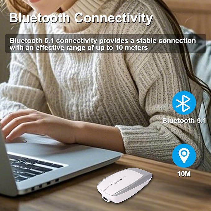 Bluetooth Mouse Rechargeable Portable Mini Computer Mice with TF Card Reader 3 Adjustable DPI Optical Lightweight Silent Wireless Mouse for Laptop Tablet Cell Phone Windows Mac OS Android iOS Silver