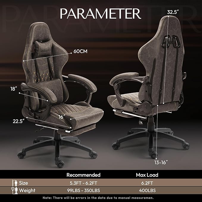 Dowinx Gaming Chair Office Chair PC Chair with Massage Lumbar Support Vintage Style PU Leather High Back Adjustable Swivel Task Chair with Footrest (Brown)