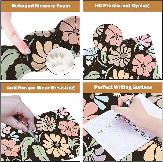 ARTSO Keyboard Wrist Rest Large Mouse Pad Wrist SupportBlack Floral 4in1 Keyboard Pad Desk MatErgonomic Memory Foam Wrist Support Cushion for Home Office