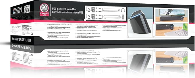 GOgroove Computer Speaker Mini Soundbar - USB Powered PC Sound Bar with Easy Setup Wired AUX Stereo Audio Microphone Port Volume Control Knob Under Monitor Design for Desktop (Blackout)