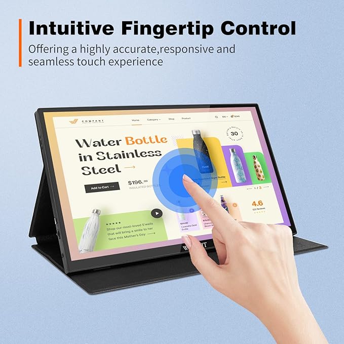 WIMAXIT 14 Portable Touch Monitor 1920x1080p Full HD Vesa Mount 98% sRGB Compatible with Laptop/PC/Game Console via HDMI/USB-C/3.5mm Audio Includes Cover Stand