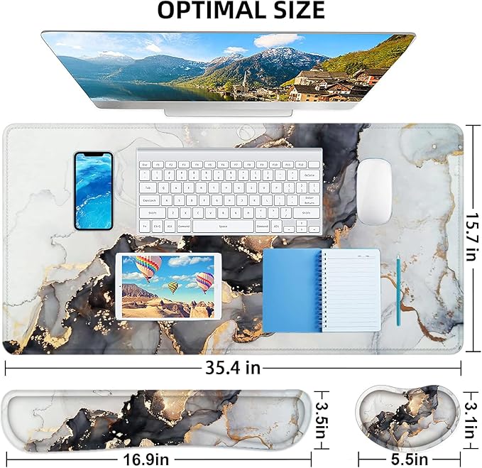 LATEEFAH Large Mouse Pad and Keyboard Wrist Rest Desk Pad for Keyboard and Mouse Extended Gaming Mouse Pad with Wrist Support Waterproof Non-Slip Desk Mouse Mat for Office Home