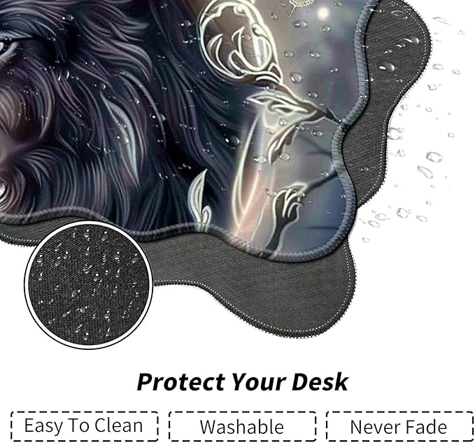 White and Black Wolf Love Rose Desk Mat Mouse Pad 31.5 x11.8 XL Extended Mousepad Huge Mouse Pads with Stitched Edges Desk Pad for Work Game Office Home