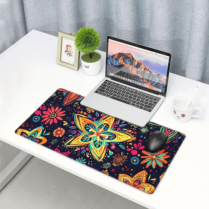 Boho Star Floral Desk Cover MatExtended Large Mouse PadComputer Laptop Mat Desk Decor for Office Game Home 30x16 Inch