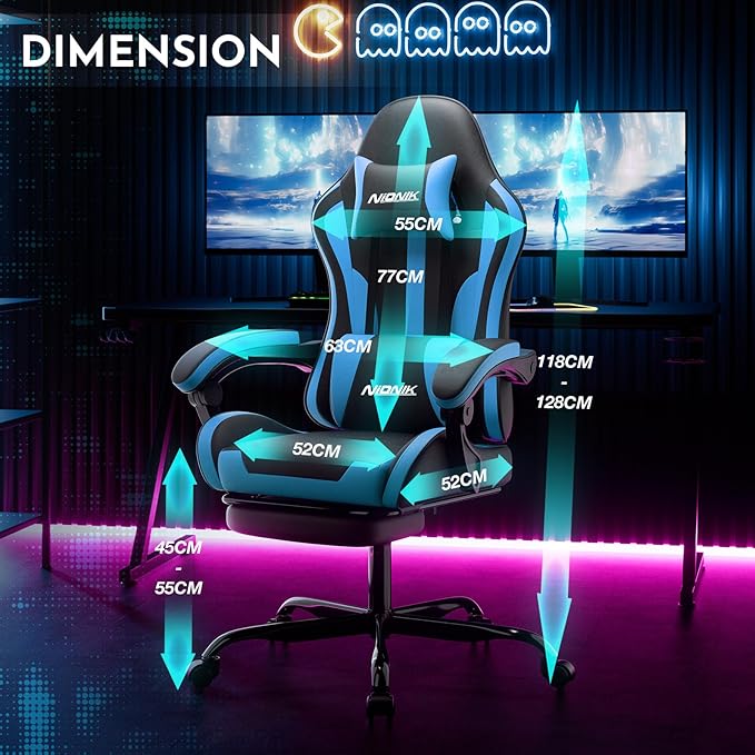 Gaming Chair Ergonomic Computer Chair with Footrest and Lumbar Support Height Adjustable Game Chair with 360°-Swivel Seat and Headrest and for Office or Gaming BlackBlue