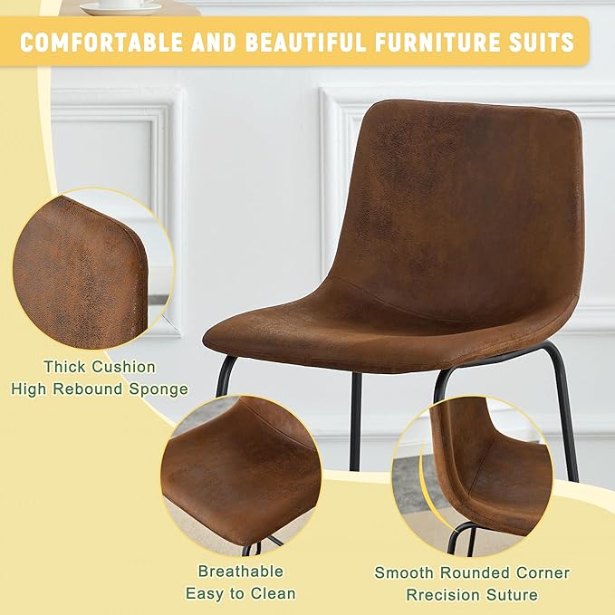 Modern Minimalist Style PU Material Bar Stool Brown Suitable for Kitchen Bar and Modern Home Design with Product Dimensions of 17.7 * 14.5 * 37 Inches.