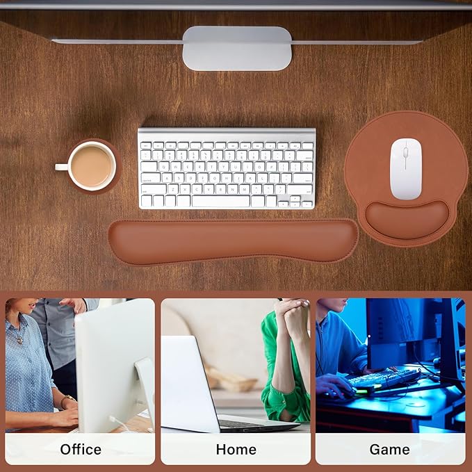 MOSISO Wrist Rest Support for Mouse Pad &amp Keyboard Set Ergonomic PU Leather Keyboard and Mousepad with Wrist Rest&ampCoaster Non-Slip Base Home/Office Easy Typing Cushion with Raised Memory Foam
