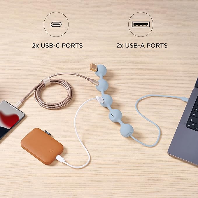 LEXON Peas HUB-C USB Hub with 2 USB-A and 2 USB-C Ports Multiport USB Extender for MacBook Ultrabooks and Tablets USB C to USB Adaptor Supports Charging and Data Transfer - Dark Blue