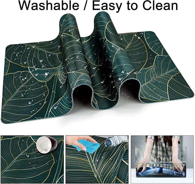 Mouse Pad + Desk Mat + Keyboard Wrist Rest + Coaster 4 in 1 Set Cute Ergonomic Large Gaming Mousepad with Wrist Rest Support Desk Pad for Computer Laptop Office Home Decor-Leaves 2