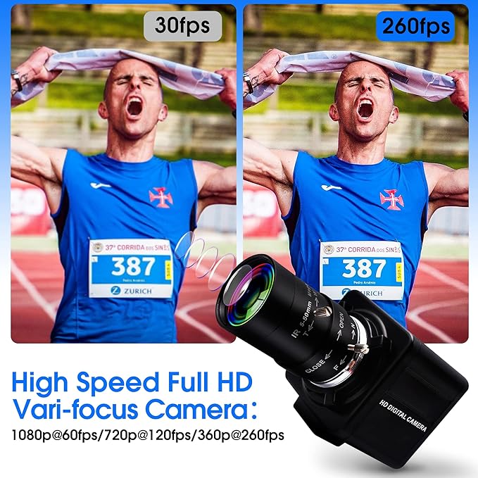 260fps Variable Focus Camera Optical Zoom Webcam2mp FHD 1080P Varifocal Web Cam Manual Zoom Lens WebcameraRaspberry Pi Mac Vari-Focus USB Web CameraClose-up Monitoring Varifocal Cameras