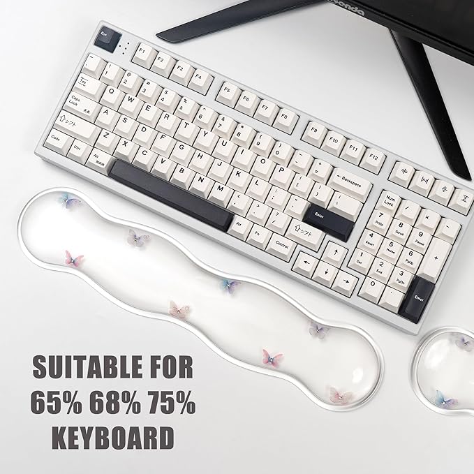 Gel Keyboard and Mouse Wrist Rest Set – Clear Wrist Rest for Computer Keyboard 60%/68%/75% Comfort &amp Support for Typing and Gaming (Cute Butterfly)