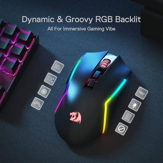 Redragon M693 Wireless Gaming Mouse 8000 DPI Mice w/ 3-Mode Connection BT &amp 2.4G Wireless 7 Macro Buttons Reliable Power Capacity for PC/Mac/Laptop