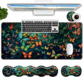 Keyboard Mouse Pad SetLarge Mouse Pad+Keyboard Wrist Rest+Wrist Support+Coaster31.5x11.8in Extended Desk Mat for Computer Laptop Office Home - Cute Butterfly
