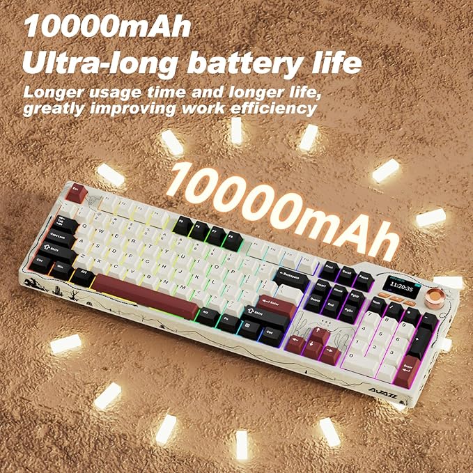 Ajazz AK35I V4 Customizable Wireless Gaming Mechanical Keyboard Wired/Wireless 2.4G/BT Gasket Structure 10000mAh Battery Full-Color RGB 1.14-inch Color Screen Knob Multi-Function Keys.