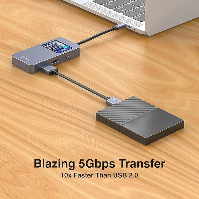 USB C Hub 6 in 1 Smart Docking Station with Screen HDTV 4K@60Hz 100W PD Fast Charging USB-C/A 5Gbps 3.0 Date Ports Travel-Friendly for Dell HP MacBook Air/Pro iPad Surface Samsung Galaxy and More.
