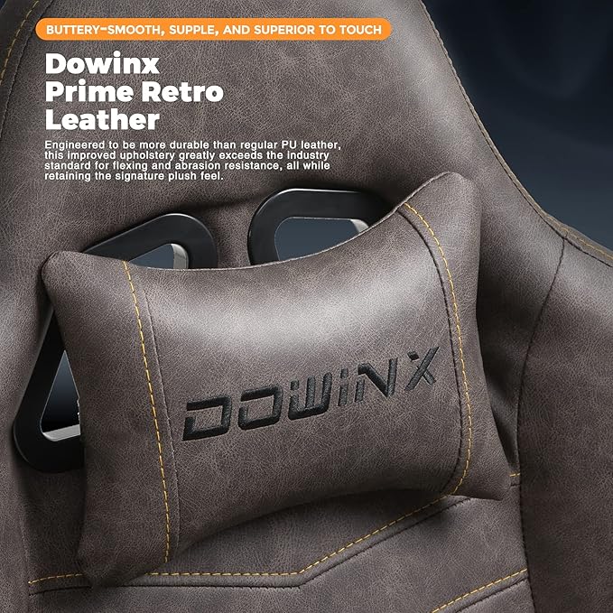 Dowinx Gaming Chair Big and Tall Ergonomic Game Chair for Adults with Footrest and Massage Lumbar Support High Back Computer Gamer Chair PU Leather 350Lbs for Office Home Brown