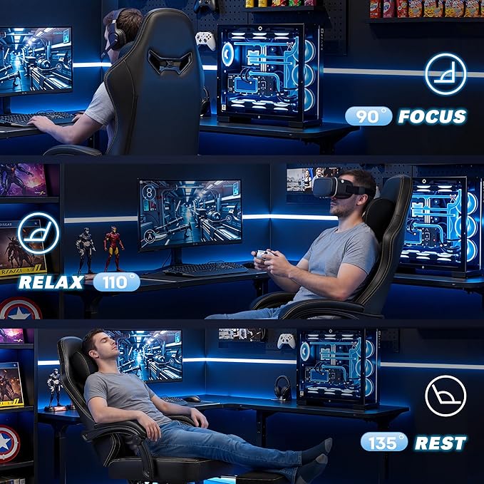 Shahoo Fabric Gaming Chair with Adjustable Lumbar Support Big and Tall Ergonomic Computer Chair with Footrest and Linkage Armrests Height Adjustable Video Gamer Chair for Adults Black