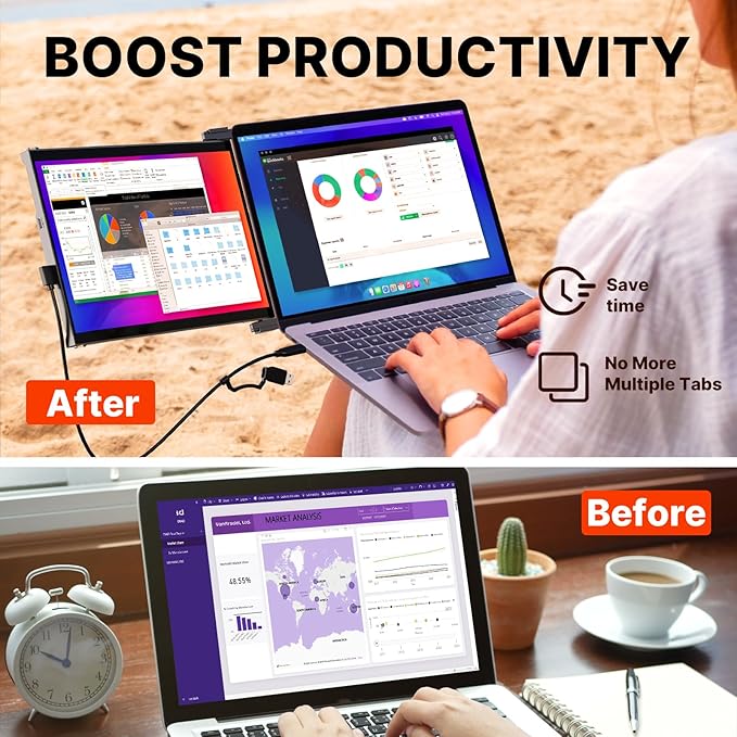 Portable Monitor - 2026 Mobile Pixels Nexus 13.3 Laptop Screen Extender IPS Ultra Slim Laptop Monitors USB C/USB A/HDMI 1080P Monitor for 14-17 Laptops Windows/macOS/Android/Switch Compatible