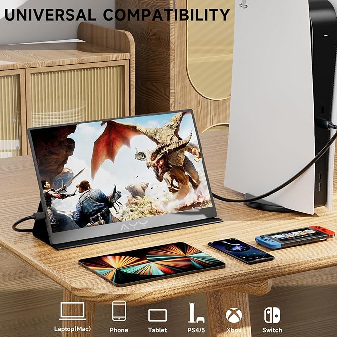 memzuoix 15.6 FHD 1080P Portable Monitor｜Second External｜100% sRGB｜USB-C+HDMI for PS5/Switch｜VESA Mount｜Built-in Speakers | Grey