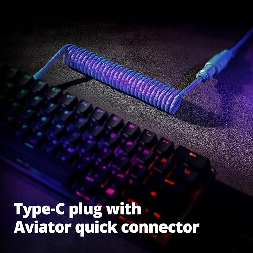 GUNMJO Pro Custom Coiled USB C Cable for Gaming Keyboard Double-Sleeved Mechanical Keyboard Cable with Detachable Metal Aviator 1.5M USB-C to USB-A Nebula Color