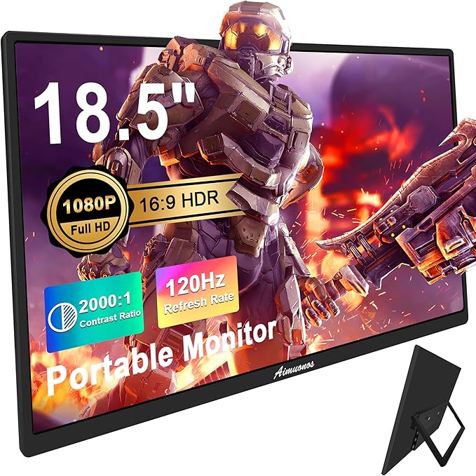 18.5inch Portable Monitor for Laptop1080P Laptops Monitors 120Hz FHD HDR Plug&ampPlay HDMI IPS Display Dual Speakers Travel External Screen for PCTabletMacSw-ItchXboxPS3/4/5 Will