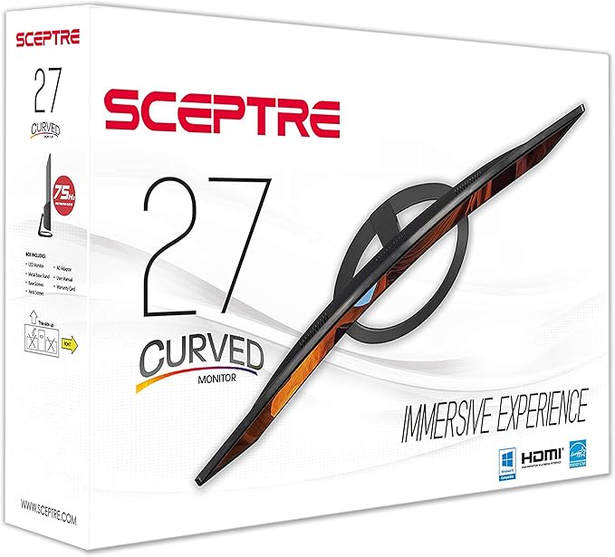 Sceptre 27 Curved 75Hz LED Monitor C278W-1920R Full HD 1080P HDMI DisplayPort VGA Speakers Ultra Thin Metal Black 1800R immersive curvature 2018Metallic Black