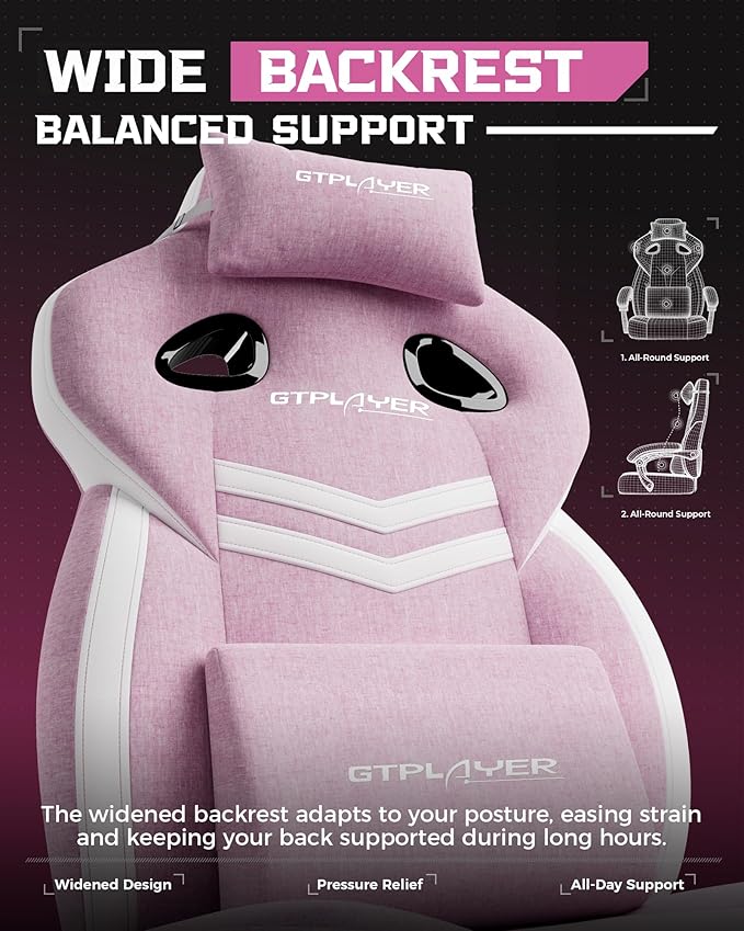 GTPLAYER Gaming Chair Computer Chair with Footrest and Lumbar Support for Adults 360°-Swivel Big &amp Tall Reclining Seat for Office or Gaming (Pink)