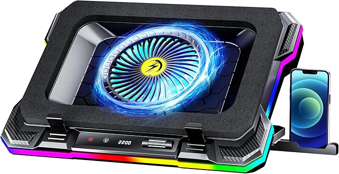 KeiBn Gaming Laptop Cooling Pad Laptop Cooler with 5.5inch Cooling Fan Rapid Cooling Fan Laptop 15.6-19.3inch Infinitely Variable Speed 7 Height Stands 2 USB Ports-K1 5V