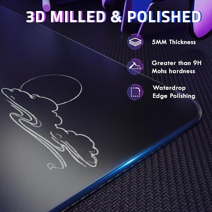 ATTACK SHARK CM05SE Glass Gaming Mouse Pad for FPS &amp Esports Nano-Etched Tempered Glass SurfaceUltra-Smooth Low Friction Hard MousepadWaterproof Large Desk Mouse Mat for PC SetupWhite Wave