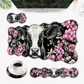 Desk Mat Mouse Pad with Wrist Rest 4-in-1 Large Mouse Pads for Desk Ergonomic Mouse Pad and Keyboard Wrist Rest Gaming Keyboard Mat for OfficeCute Cow Floral