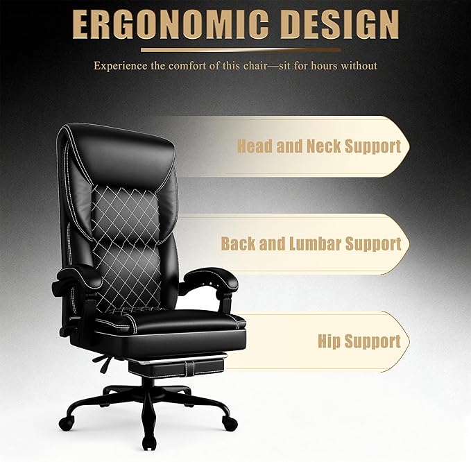 Gaming Chair Office Chair with Inflatable Lumbar Support Ergonomic Comfortable Wide Computer Chair with Footrest and Linked Soft Armrests High Back 3D Enveloping Seat Cushion